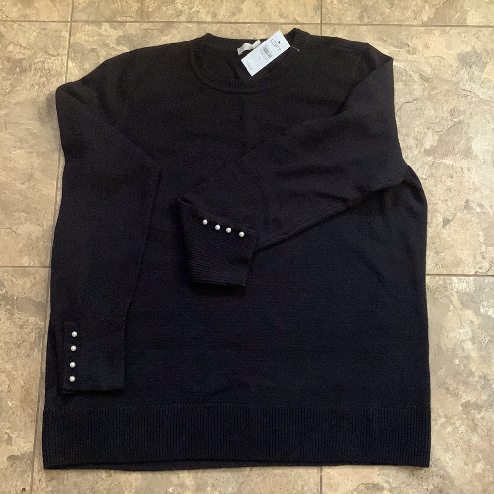 NWT LOFT Basics Lightweight Knit Sweater with pearl cuffs